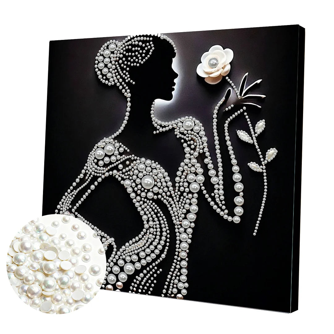 DIY Pearl Painting With Frame - Handmade Self-Adhesive Pearls - Silhouette Lady (30*30cm)