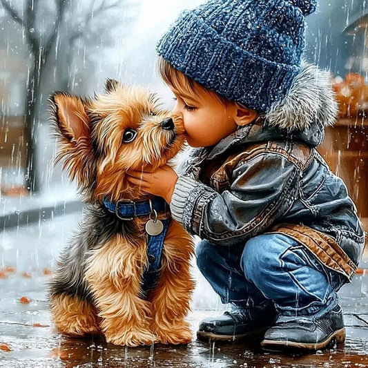 Diamond Painting - Full Round / Square - Little Boy and Dog