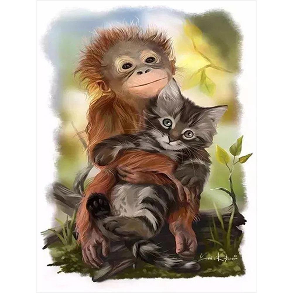 5D Diy Diamond Painting Kit Full Round Beads Monkey Cat