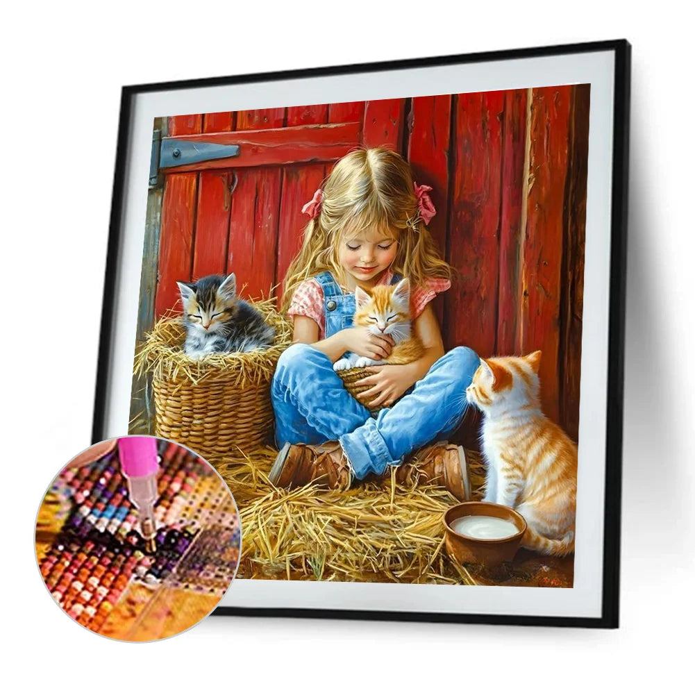 Diamond Painting - Full Round / Square - Girl And Cats