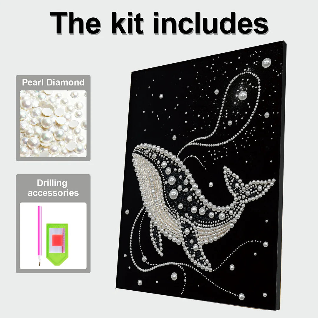 DIY Pearl Painting With Frame - Handmade Self-Adhesive Pearls - Whale (30*40cm) B
