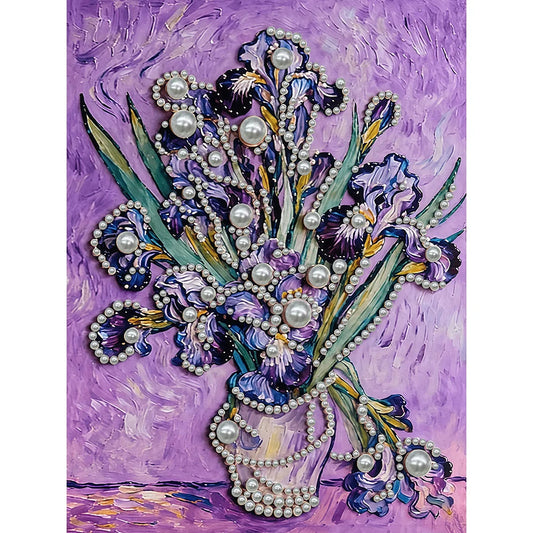 DIY Pearl Painting With Frame - Handmade Self-Adhesive Pearls - Iris (30*40cm) B