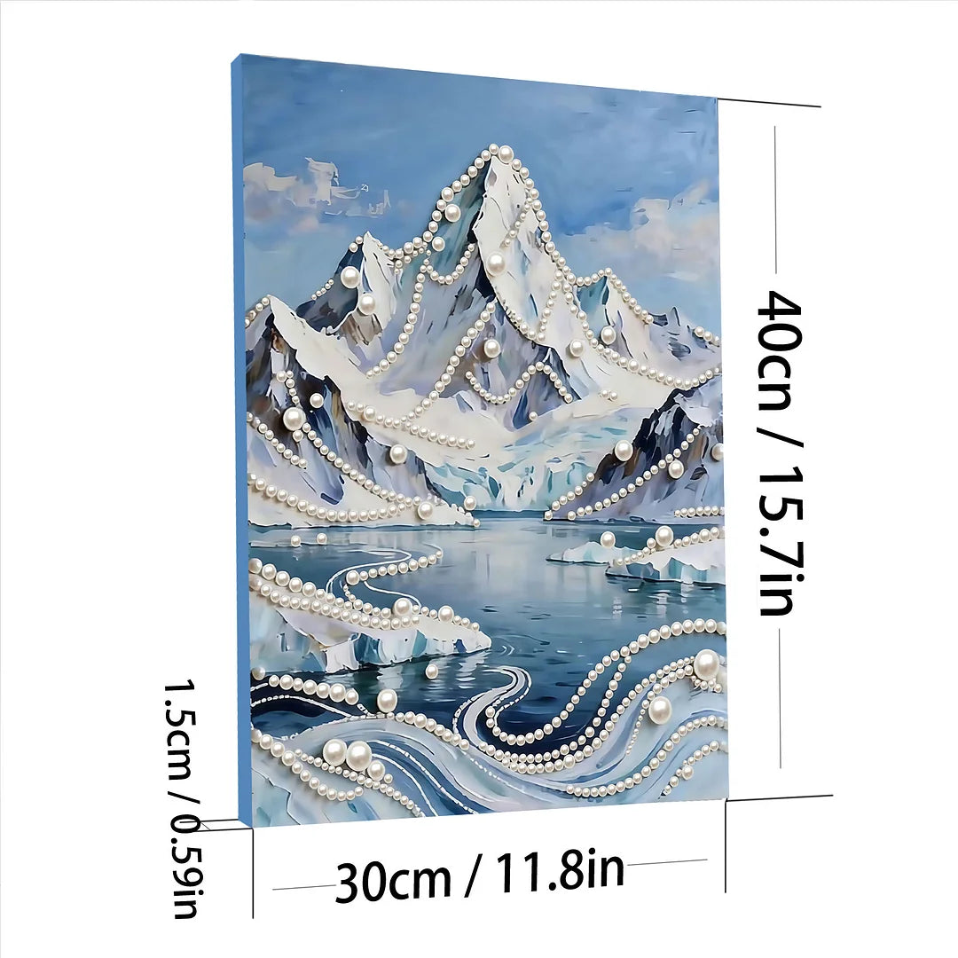 DIY Pearl Painting With Frame - Handmade Self-Adhesive Pearls - High Mountains and Rivers (30*40cm)