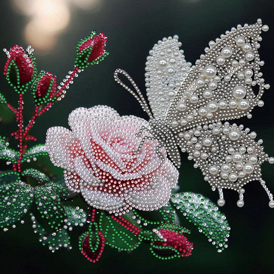 DIY Pearl Painting With Frame - Handmade Self-Adhesive Pearls - Butterfly Flower (25*25cm)
