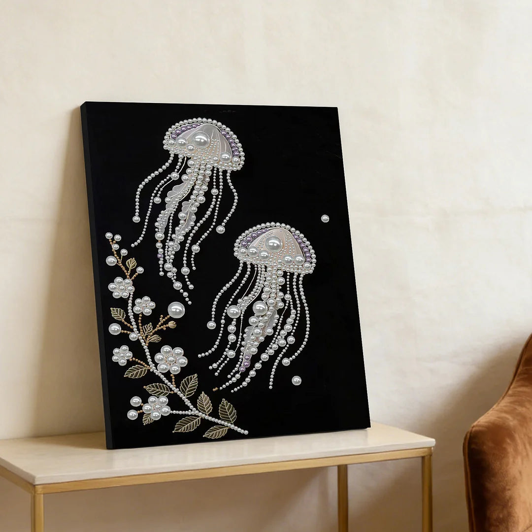 DIY Pearl Painting With Frame - Handmade Self-Adhesive Pearls - Jellyfish (30*40cm) D