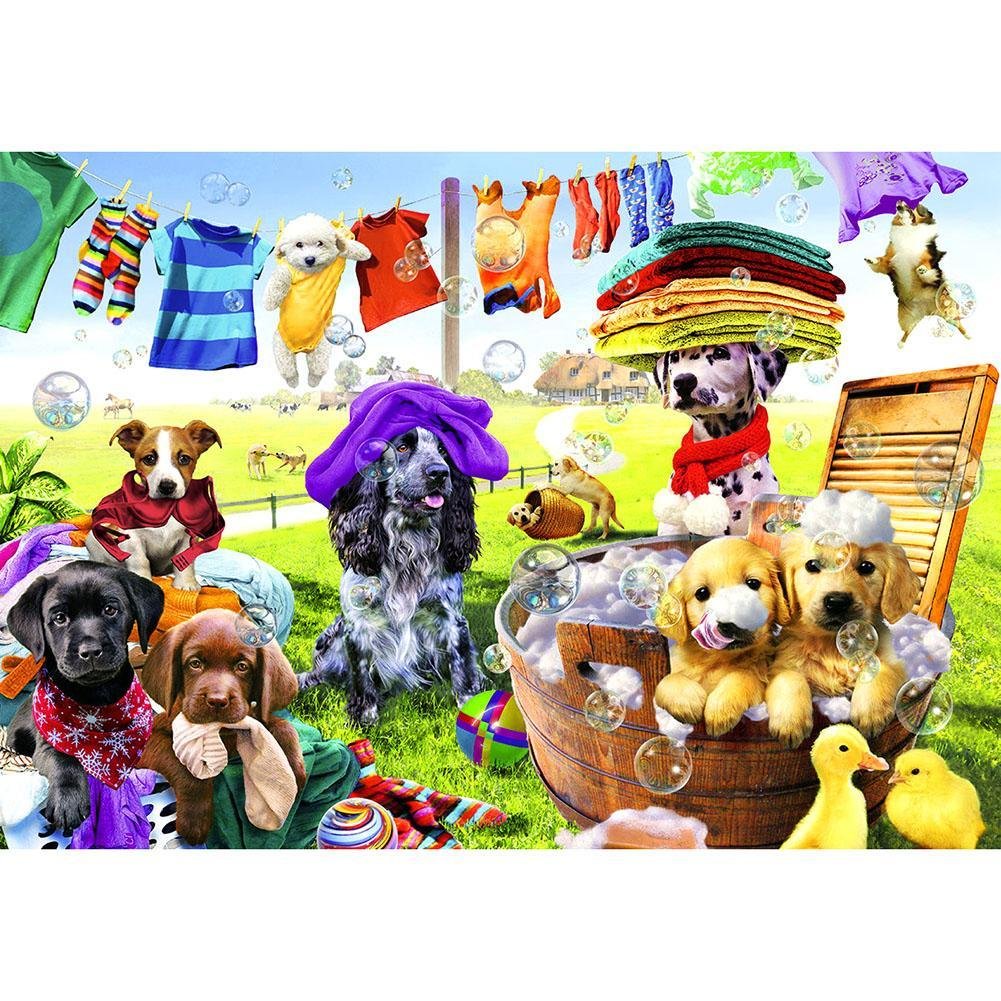 5D Diy Diamond Painting Kit Full Round Beads Playing Pets Dog