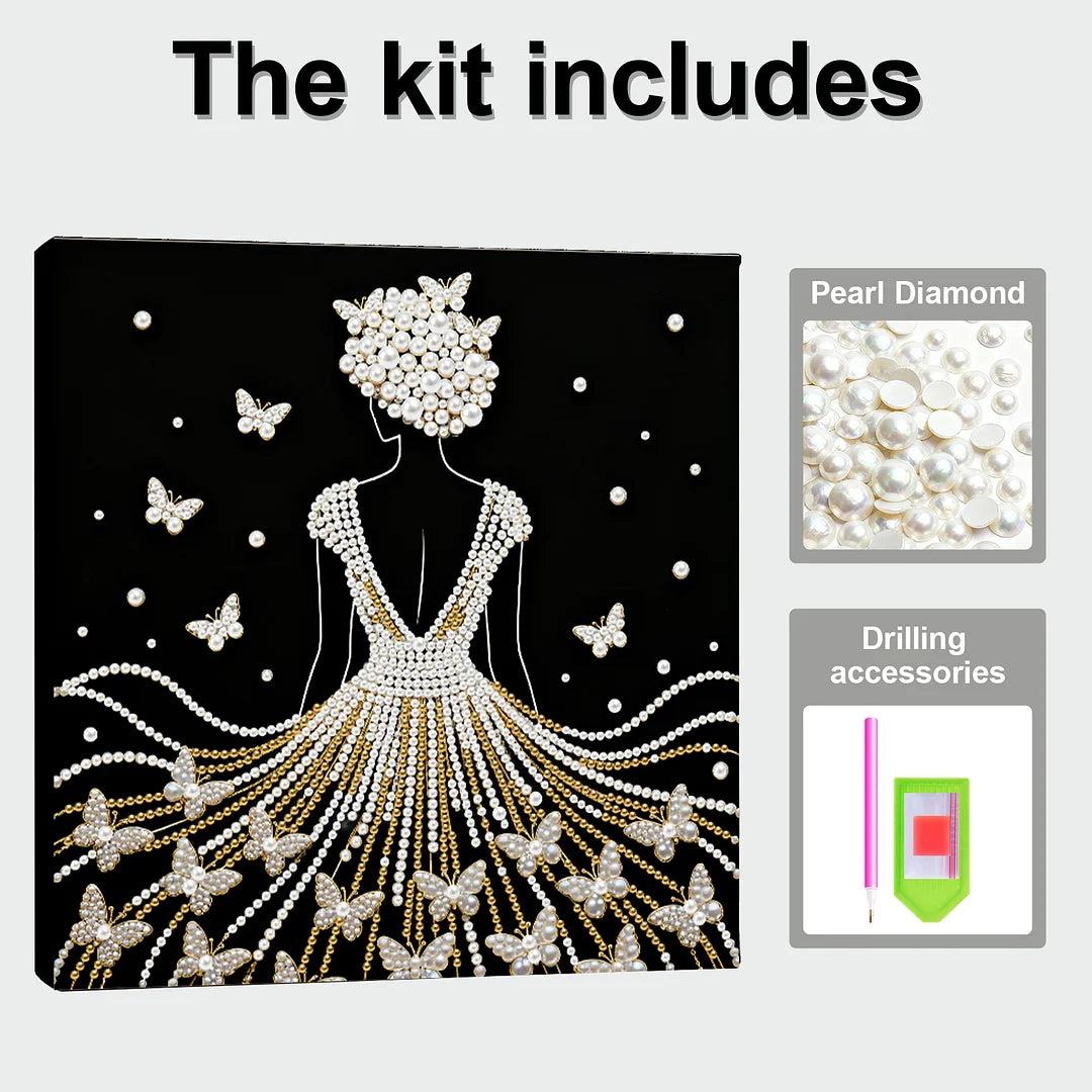 DIY Pearl Painting With Frame - Handmade Self-Adhesive Pearls - Girl (25*25cm)