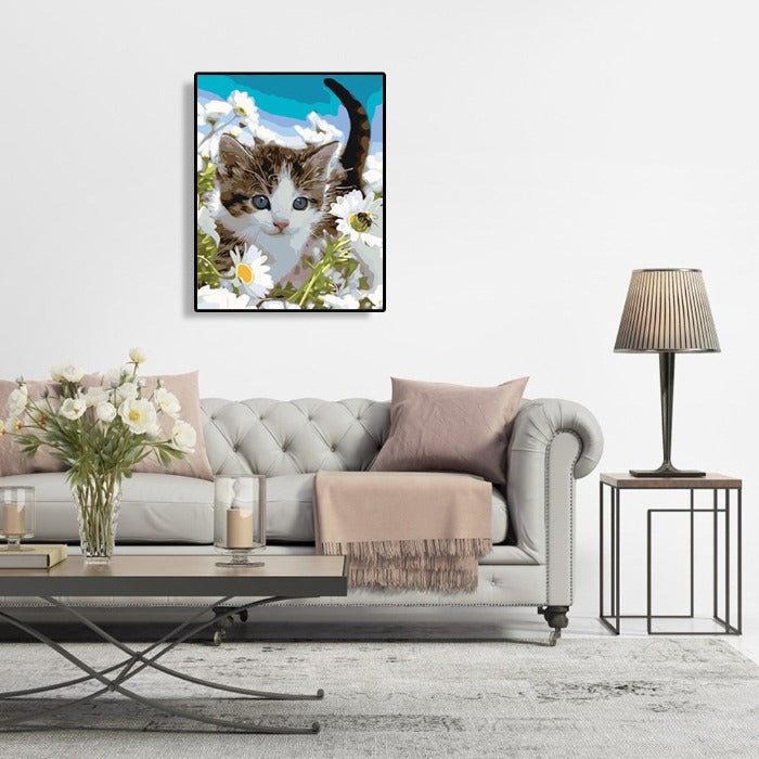 Cat In The Flower DIY Painting By Numbers Acrylic Paints Living Room Decoration