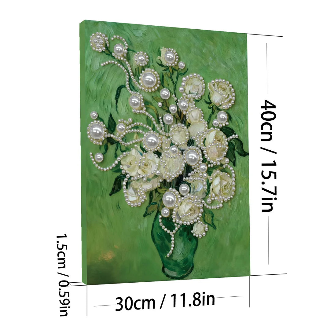 DIY Pearl Painting With Frame - Handmade Self-Adhesive Pearls - Vase (30*40cm) A
