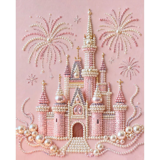 DIY Pearl Painting With Frame - Handmade Self-Adhesive Pearls - Castle (40*50cm) A