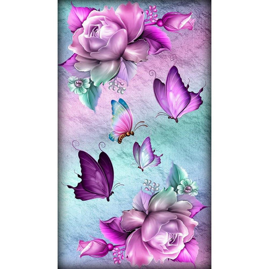 5D Diy Diamond Painting Kit Full Round Beads Flower Butterfly (30*48cm)