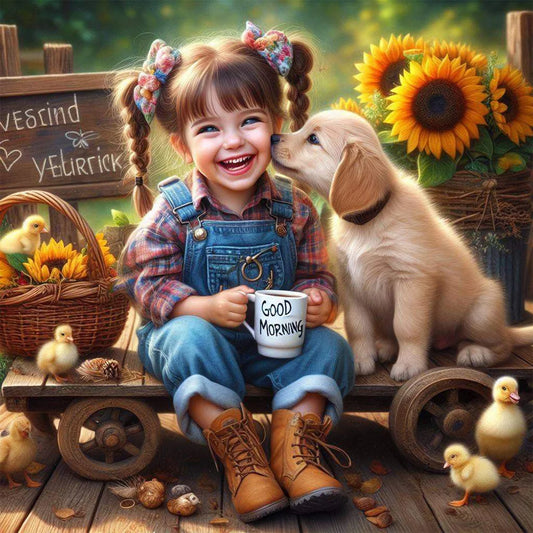 Diamond Painting - Full Round / Square - Dog and Girl C