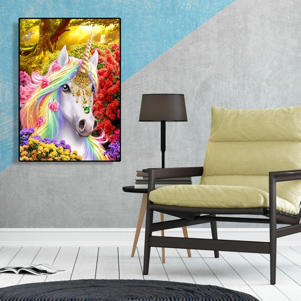 Diamond Painting - Full Round - Unicorn In Flowers