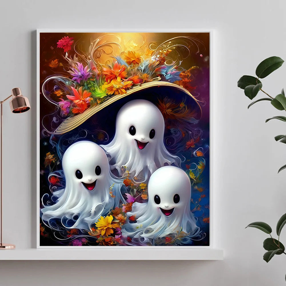 Diamond Painting - Full Round / Square - Three Halloween Ghosts