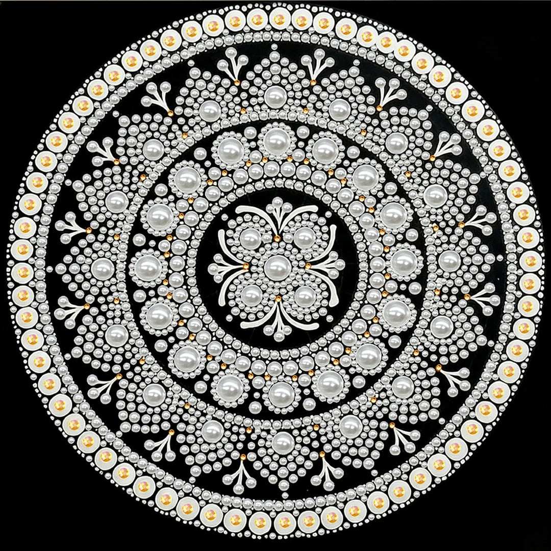 DIY Pearl Painting With Frame - Handmade Self-Adhesive Pearls - Classic Silver Mandala (25*25cm)