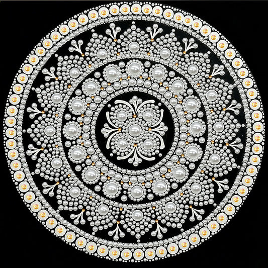 DIY Pearl Painting With Frame - Handmade Self-Adhesive Pearls - Classic Silver Mandala (25*25cm)
