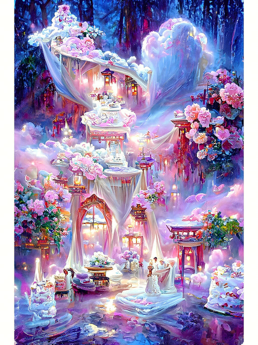 Pink House | Full Round/Square Diamond Painting Kits A | 50x70cm | 60x80cm|80X100CM