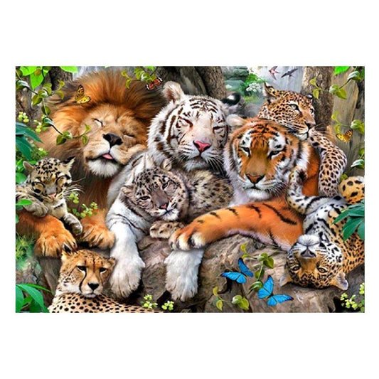 5D Diy Diamond Painting Kit Full Round Beads Tiger Lion