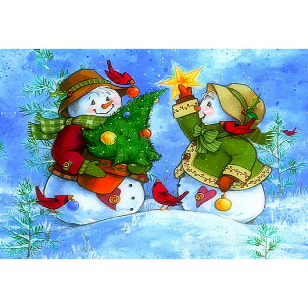 5D Diy Diamond Painting Kit Full Round Beads Snowman Couple