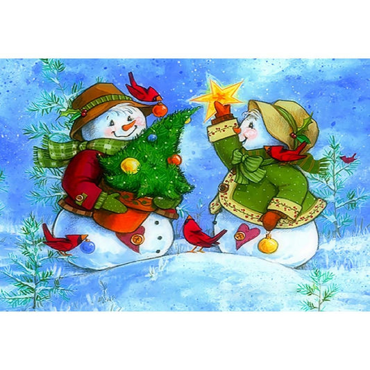 5D Diy Diamond Painting Kit Full Round Beads Snowman Couple