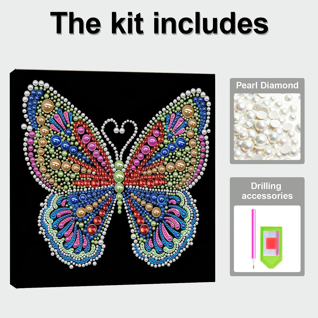 DIY Pearl Painting With Frame - Handmade Self-Adhesive Pearls - Rainbow Butterfly (25*25cm)