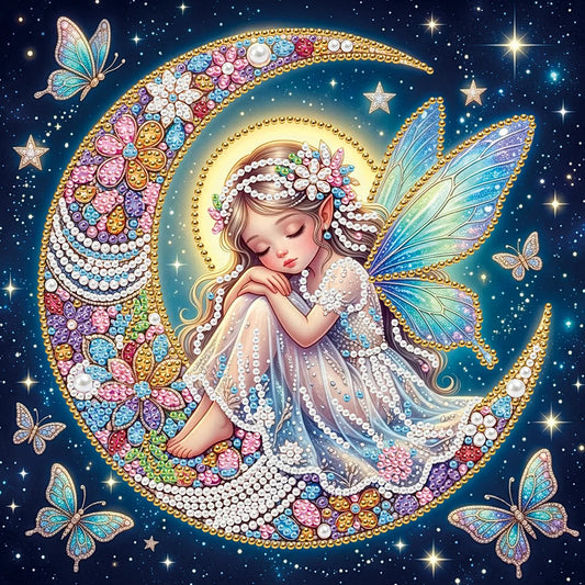 DIY Pearl Painting With Frame - Handmade Self-Adhesive Pearls - Moon Fairy (25*25cm)