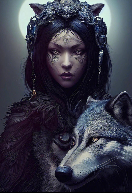 Full Round/Square Diamond Painting Kits | Wolf Girl 40x60cm 50x70cm