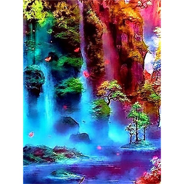 Diamond Mosaic Embroidery Kit Colorful Mountain Waterfall