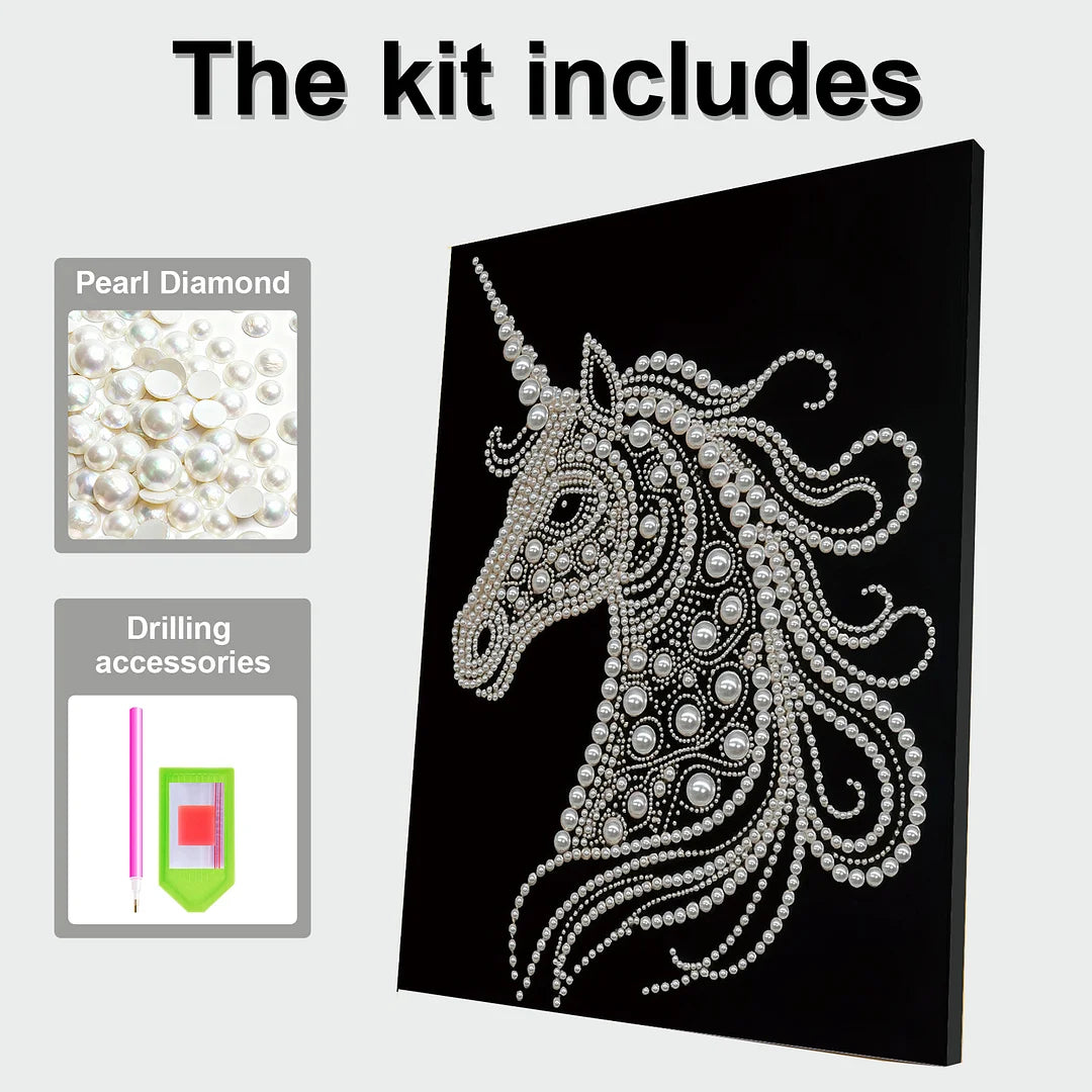 DIY Pearl Painting With Frame - Handmade Self-Adhesive Pearls - Unicorn (30*40cm) B