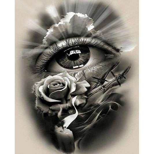 5D Diy Diamond Painting Kit Full Round Beads Black Eye Flower