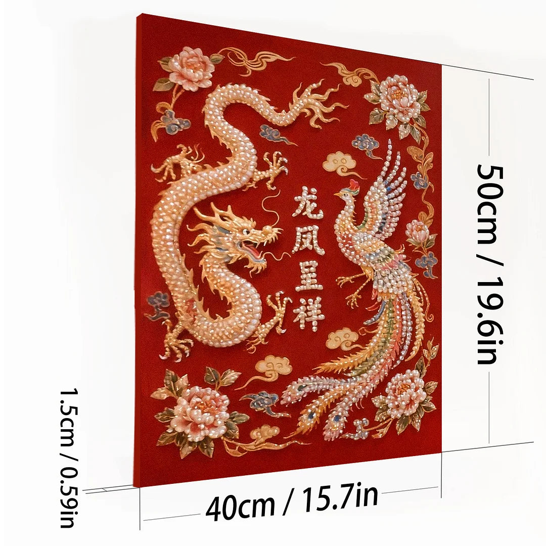 DIY Pearl Painting With Frame - Handmade Self-Adhesive Pearls - Loong and Phoenix (40*50cm)