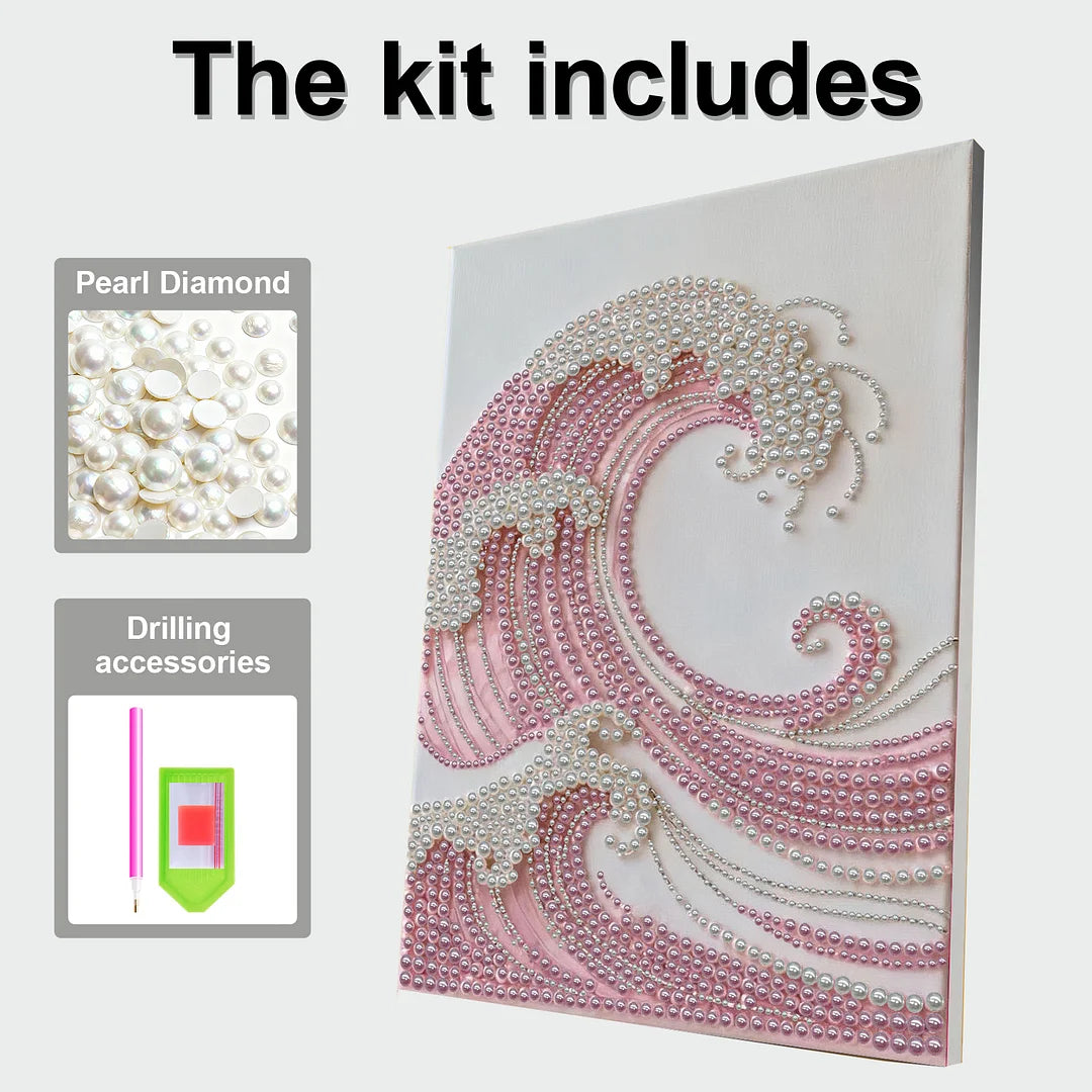 DIY Pearl Painting With Frame - Handmade Self-Adhesive Pearls - Waves (30*40cm) D