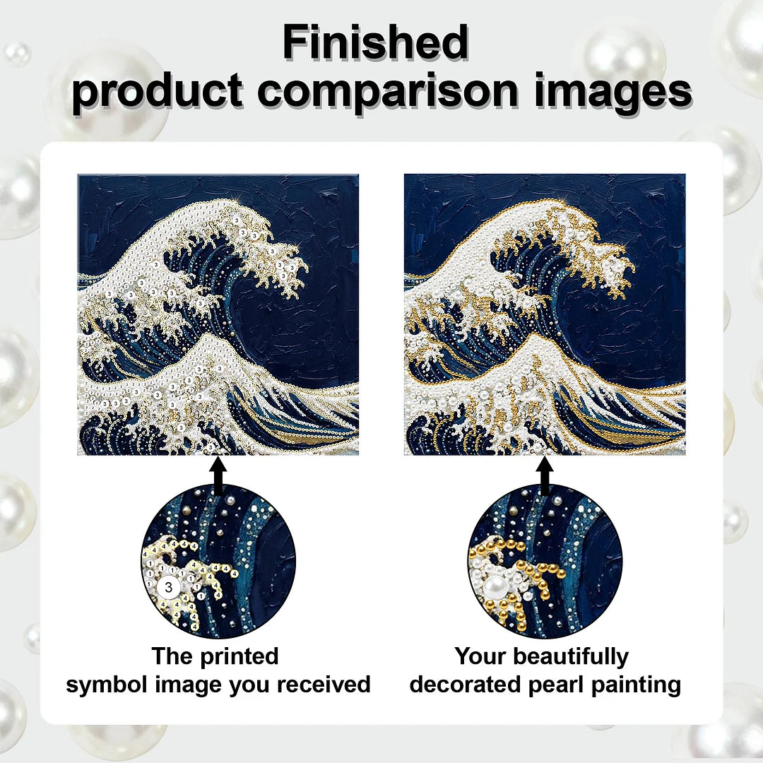 DIY Pearl Painting With Frame - Handmade Self-Adhesive Pearls - Waves (25*25cm)