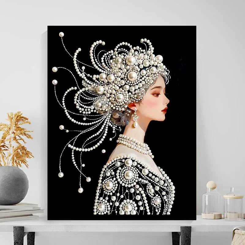 DIY Pearl Painting With Frame - Handmade Self-Adhesive Pearls - Girl (40*50cm)