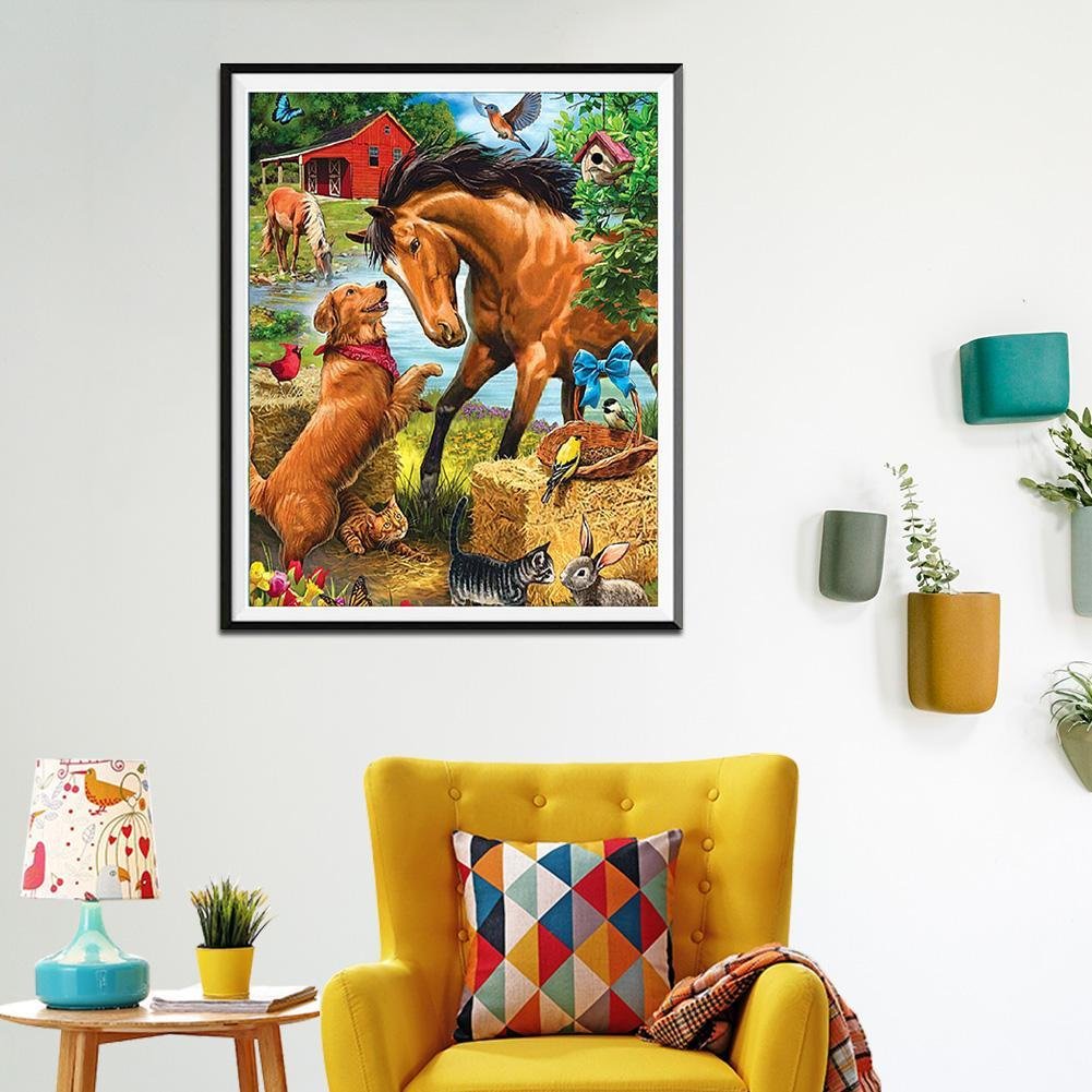 Diamond Painting - Full Round -  Horse and Dog