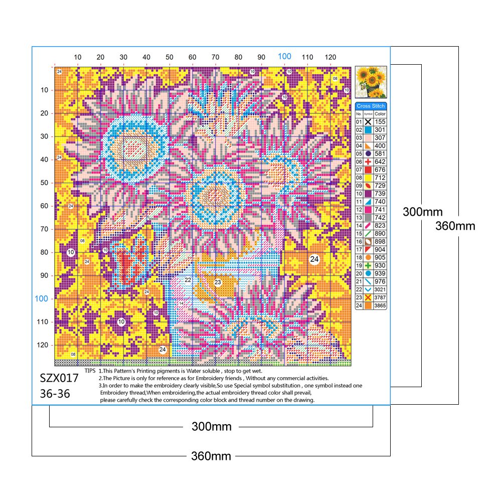 11CT Stamped Cross Stitch - Sunflower(36*36CM)