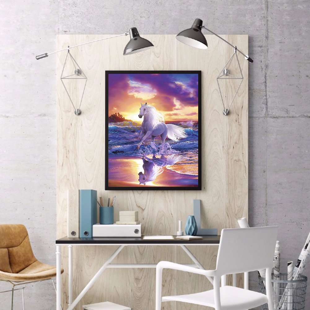 Diamond Painting Art White Horse On The Beach 