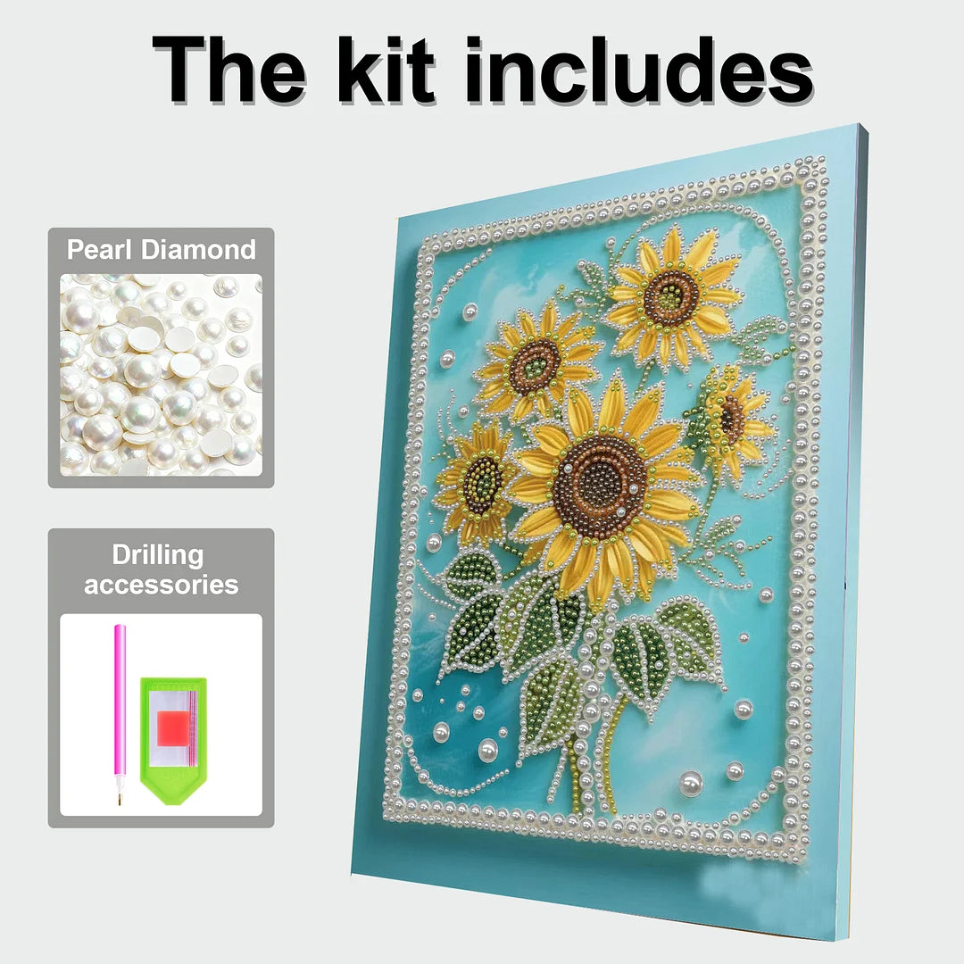 DIY Pearl Painting With Frame - Handmade Self-Adhesive Pearls - Sunflower (30*40cm)