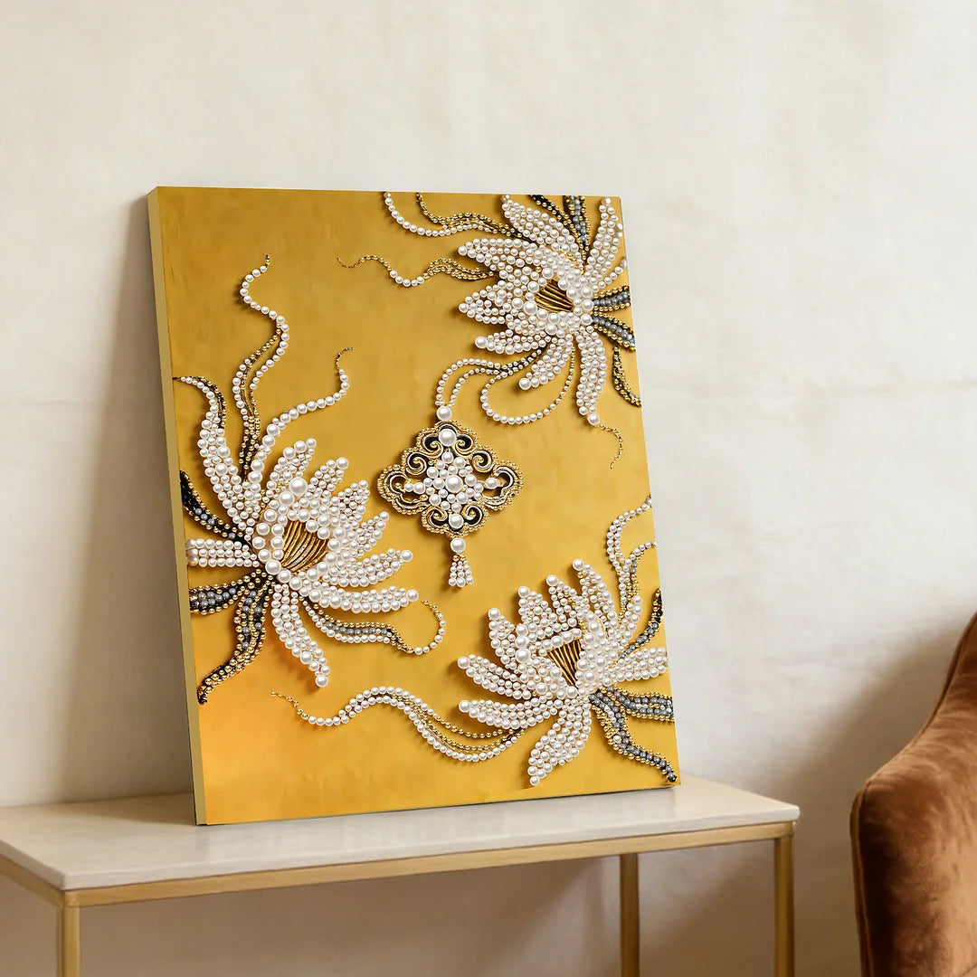 DIY Pearl Painting With Frame - Handmade Self-Adhesive Pearls - Wheat Ingot (30*40cm) B