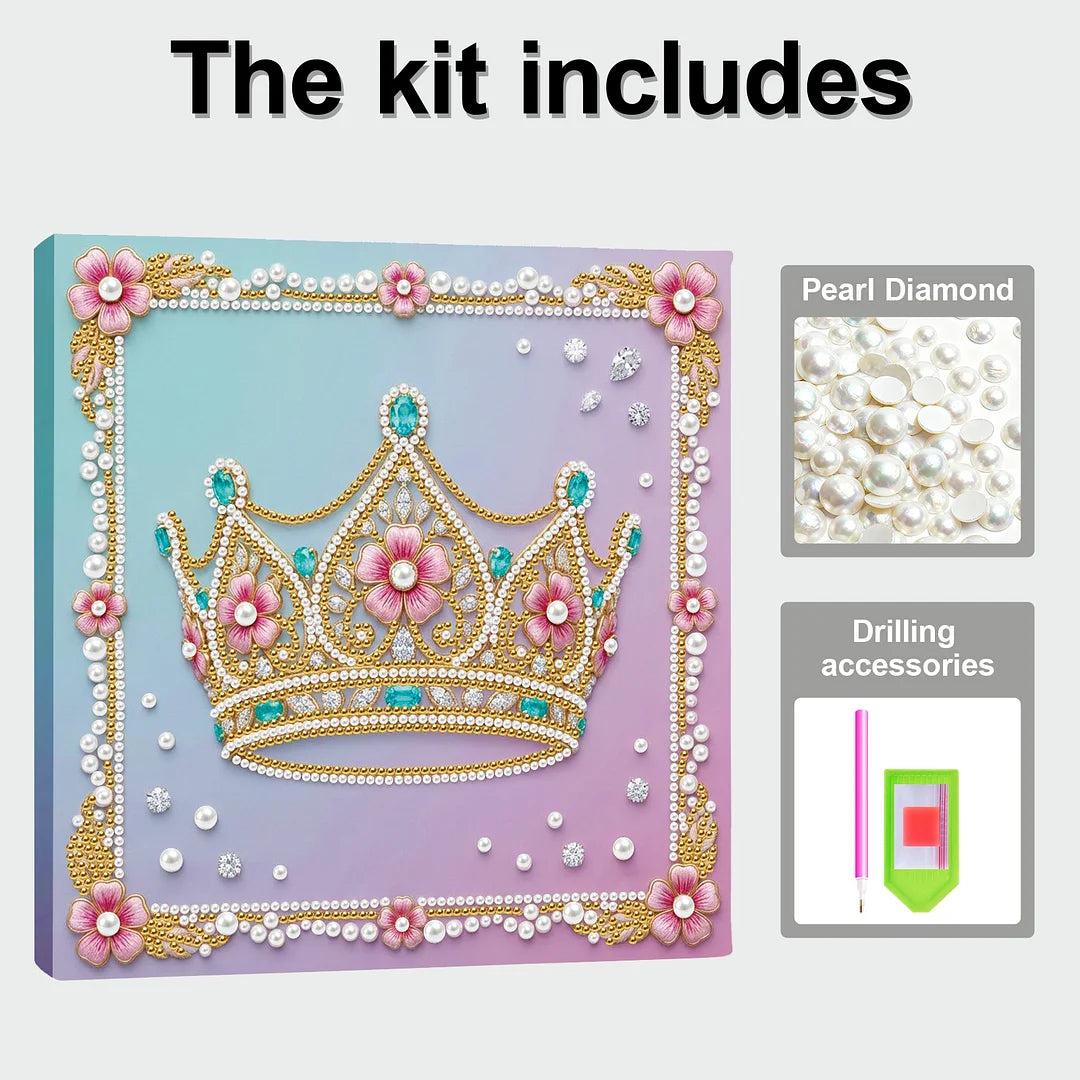 DIY Pearl Painting With Frame - Handmade Self-Adhesive Pearls - Crown (25*25cm)