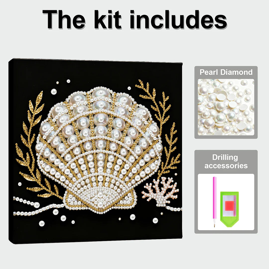 DIY Pearl Painting With Frame - Handmade Self-Adhesive Pearls - Shell (25*25cm) B