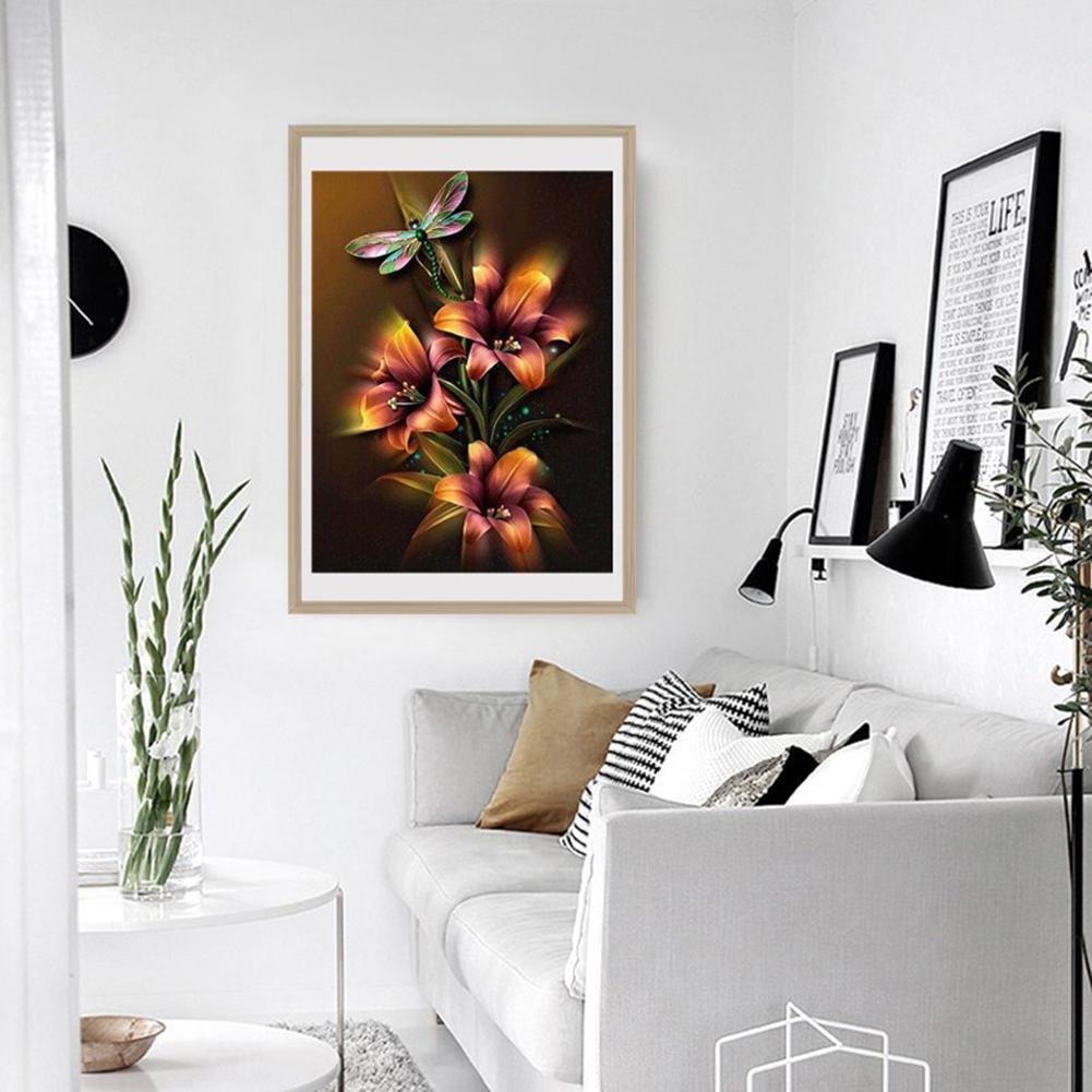 5D DIY Diamond Painting Kit - Full Round - Orange Flower Dragonfly