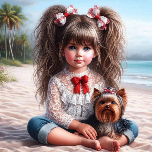 Diamond Painting - Full Round / Square - Dog and Girl S