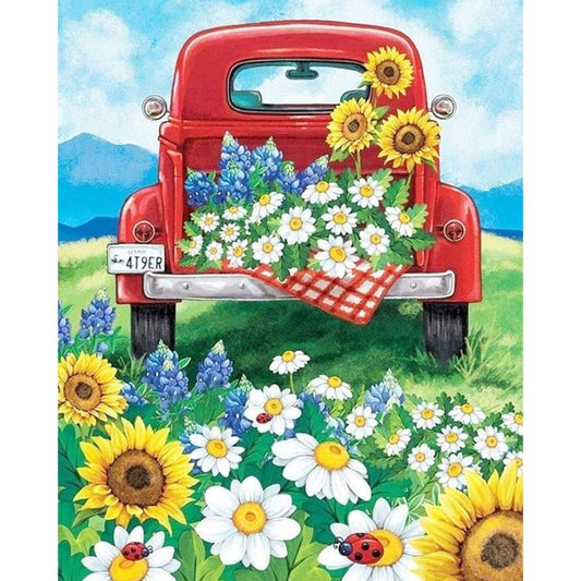 5D Diy Diamond Painting Kit Full Round Beads Flower Car