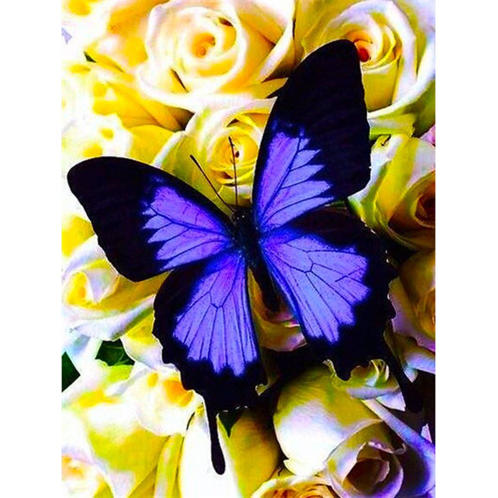 purple butterfly on white flower diamond painting