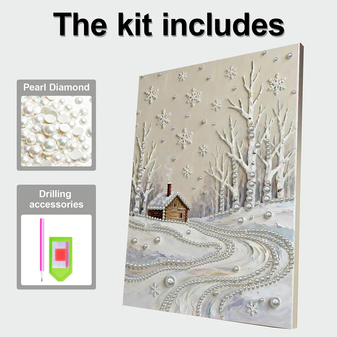DIY Pearl Painting With Frame - Handmade Self-Adhesive Pearls - Snowy Field (30*40cm)