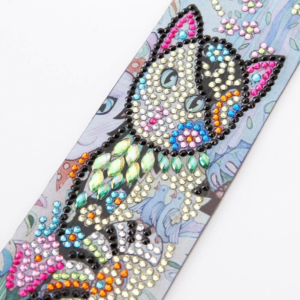 DIY Cat Special Shaped Diamond Painting Leather Bookmarks with Tassel Gifts