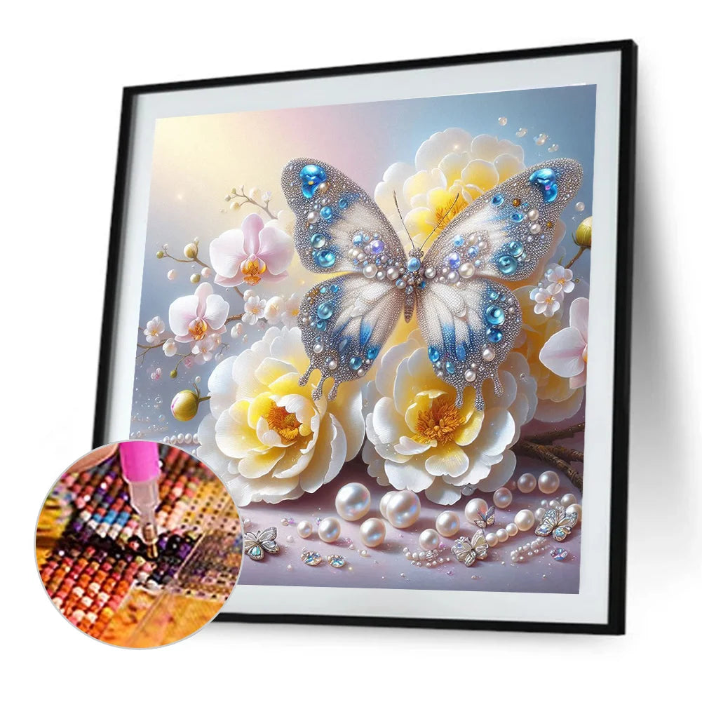 Diamond Painting - Full Round / Square - Butterfly And  Pearl Necklace