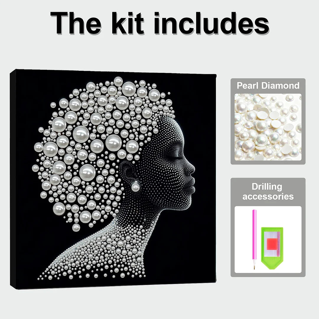 DIY Pearl Painting With Frame - Handmade Self-Adhesive Pearls - Lady (30*30cm) C