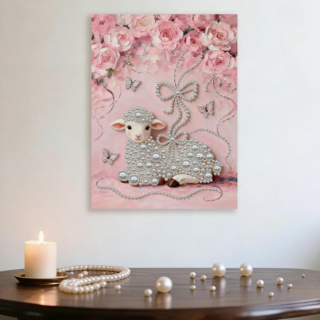 DIY Pearl Painting With Frame - Handmade Self-Adhesive Pearls - Sheep (30*40cm)